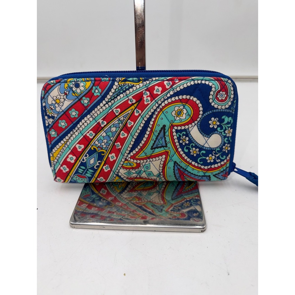 Vera Bradley Quilted Cotton Zip Around Wallet Retired Marina Paisley Print